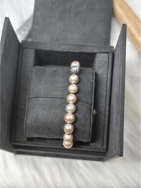 David Yurman Spiritual Beads Pink Pearl Bolo Bracelet 925